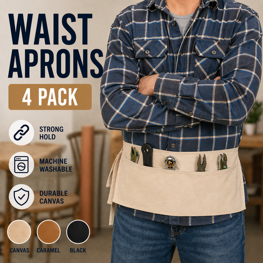 2 Pocket Canvas Waist Apron – 4 Pack | 3 Color Choices – Natural, Black & Caramel