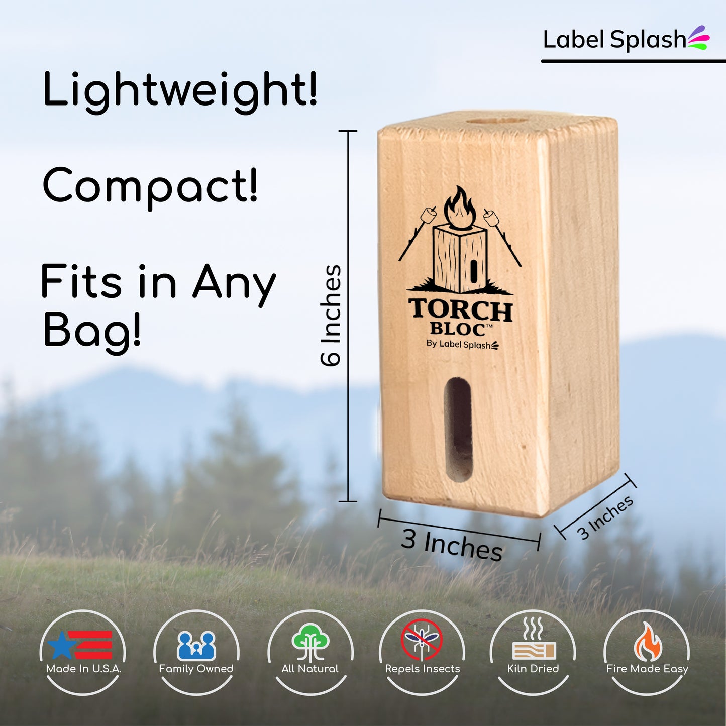 Swedish Torch Fire Log Campfire Logs for S’Mores & Fire Pits, Portable Mini Bonfire for Camping, Backyard, Kiln-Dried Wood, Made in USA