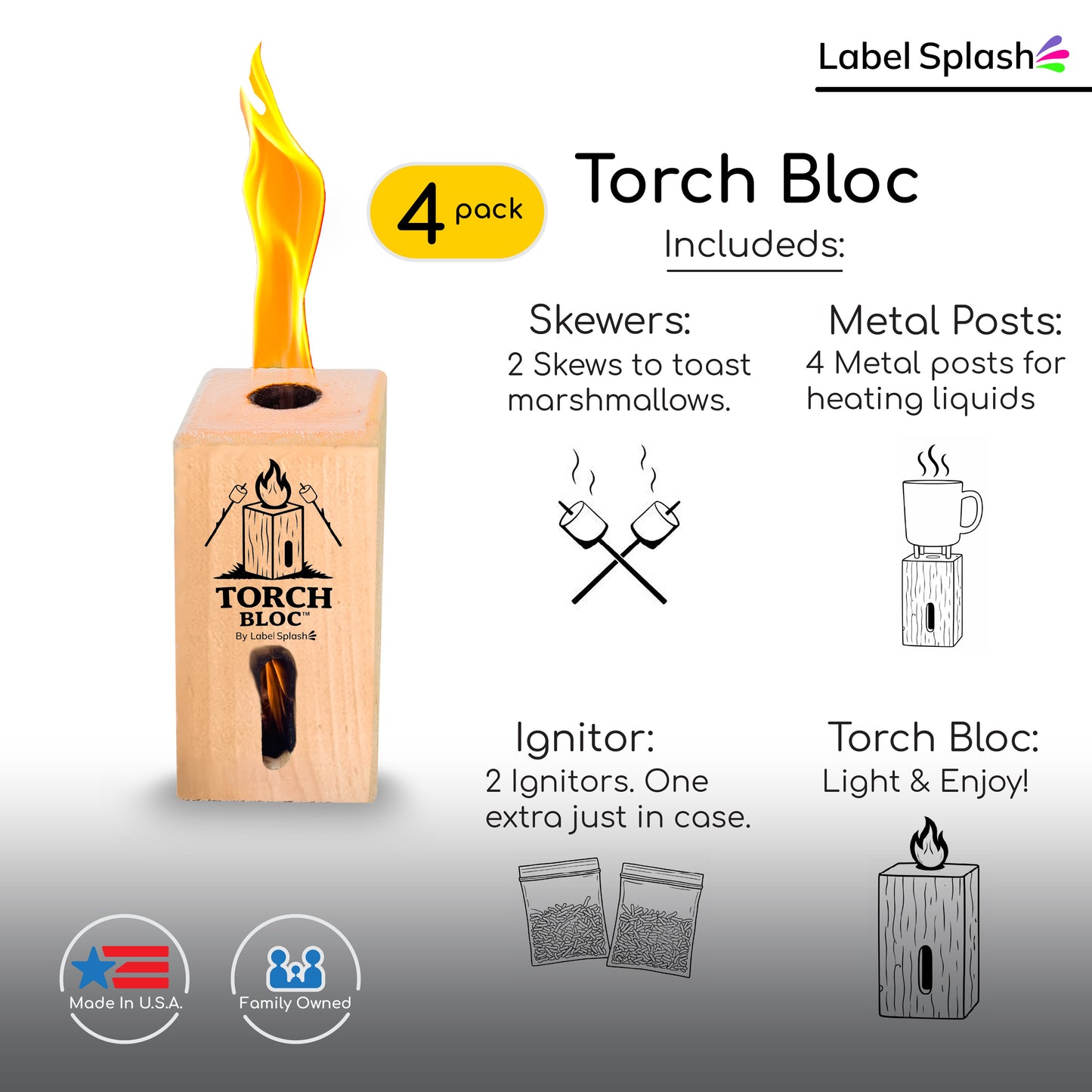 Campfire Logs for Smores & Fire Pit – Swedish Torch Style One Log Fire – Portable Bonfire Log for Camping, Backyard, Outdoor Cooking – Made in USA – LABELSPLASH – 1 Pack, 2 Pack, 4 Pack