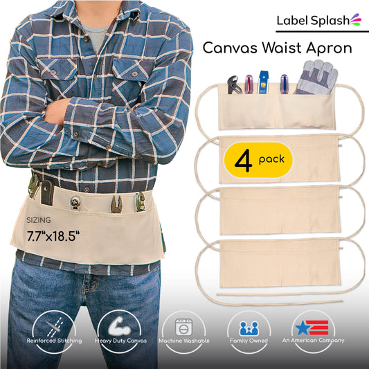 2 Pocket Canvas Waist Work Apron - 3 Color Choices 4 Pack & 12 Pack