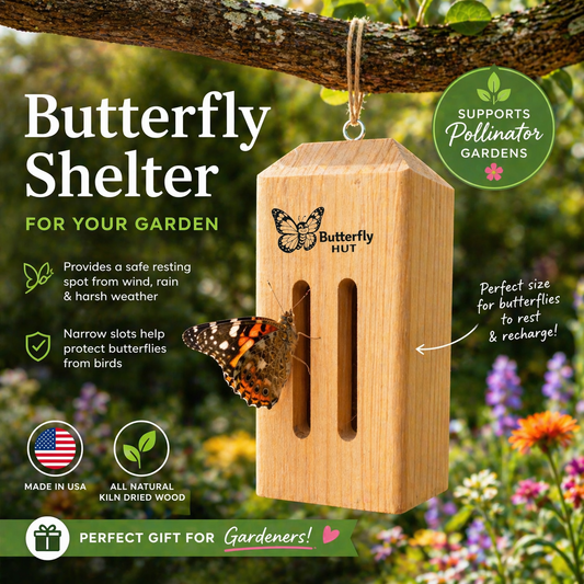 Butterfly House – Outdoor Wooden Butterfly Shelter | Garden, Yard, Fence & Post Mount – Made in USA