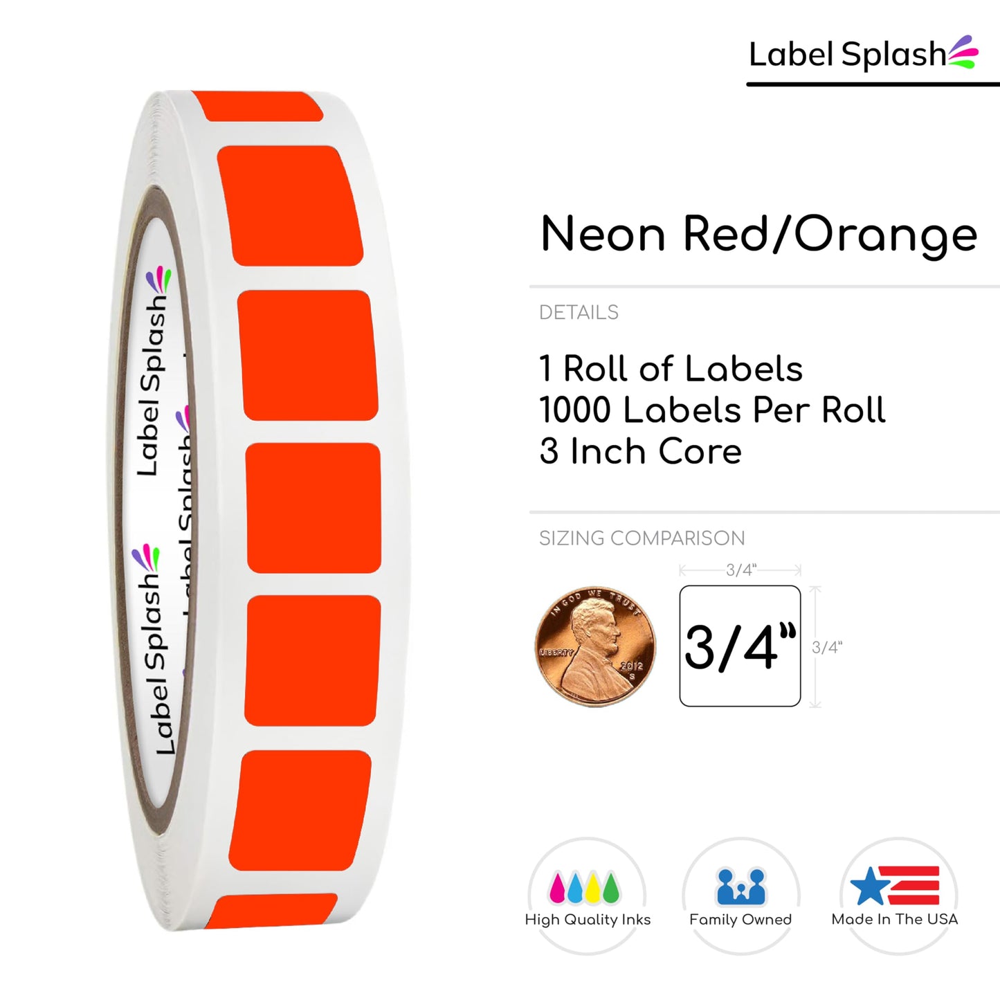 3/4" Square Color Stickers – 1000 Permanent Square Labels | Color Coding Square Stickers – Made in USA