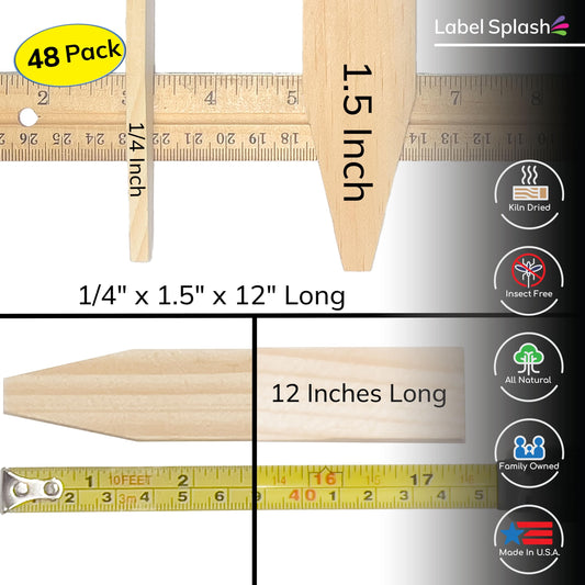 1.5” Wide Wood Stakes for Garden, Marking, Survey & Construction 12" & 17.5"- Made in The USA