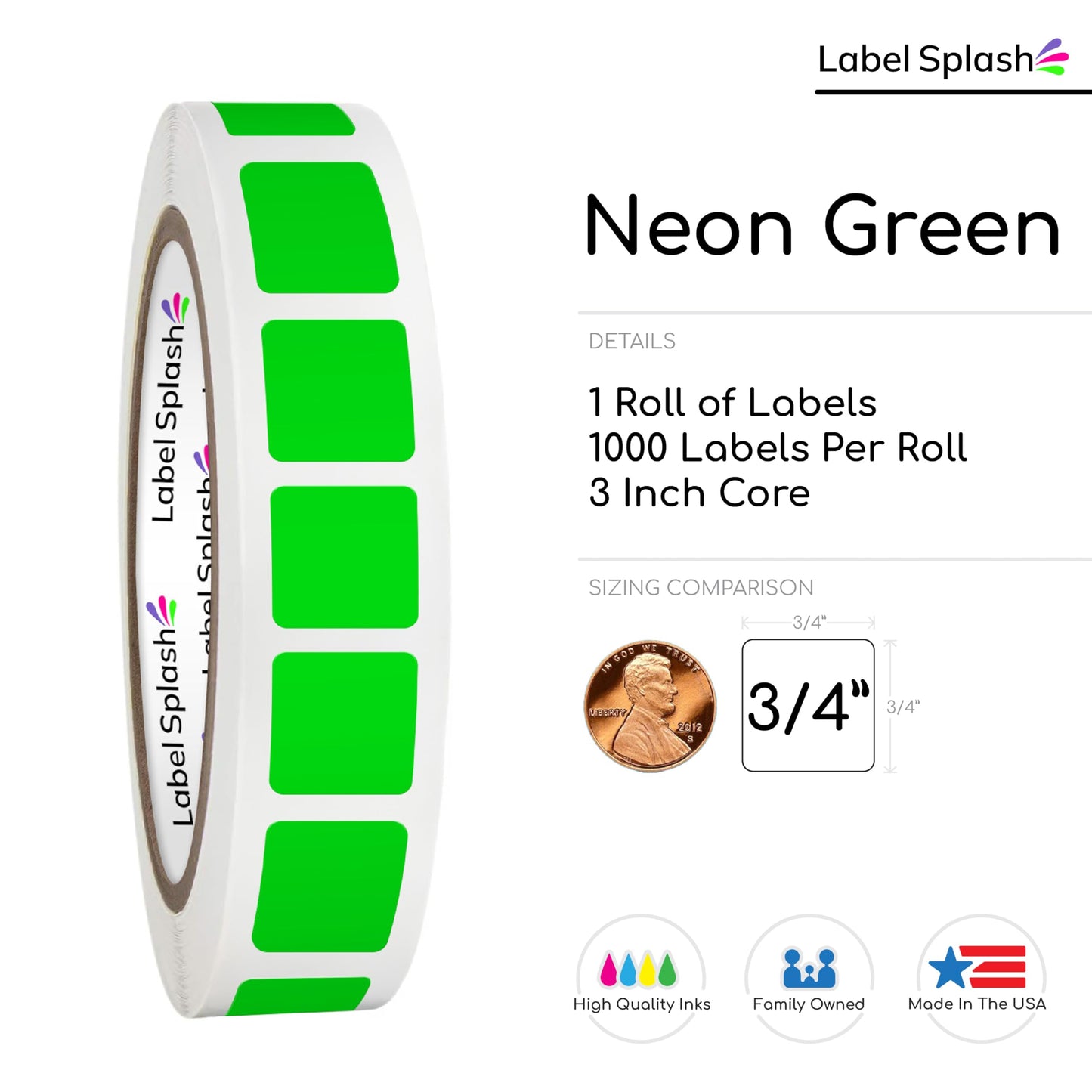 3/4" Square Color Stickers – 1000 Permanent Square Labels | Color Coding Square Stickers – Made in USA