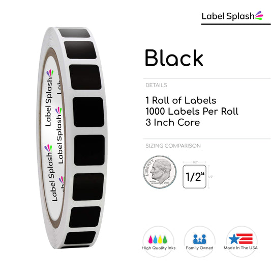 1/2" Square Color Stickers – 1000 Permanent Round Labels – Color Coding Square Stickers – Made in USA