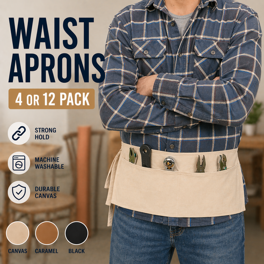 2 Pocket Canvas Waist Apron – 4 Pack | 3 Color Choices – Natural, Black & Caramel