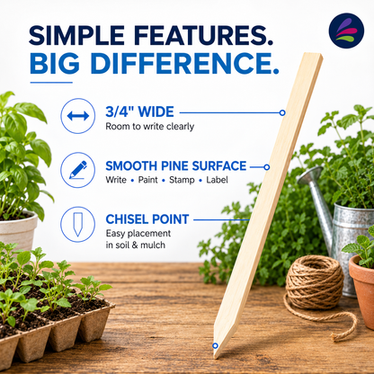 3/4" Wide Wooden Stakes – 12", 17.5" & 24" Garden, Marking, Survey & Construction – Made in USA