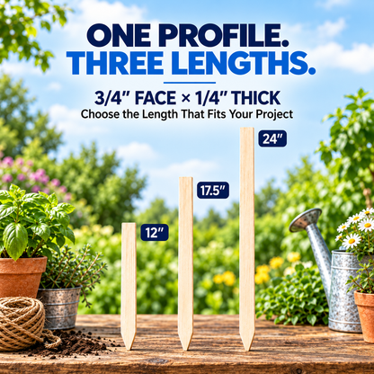 3/4" Wide Wooden Stakes – 12", 17.5" & 24" Garden, Marking, Survey & Construction – Made in USA