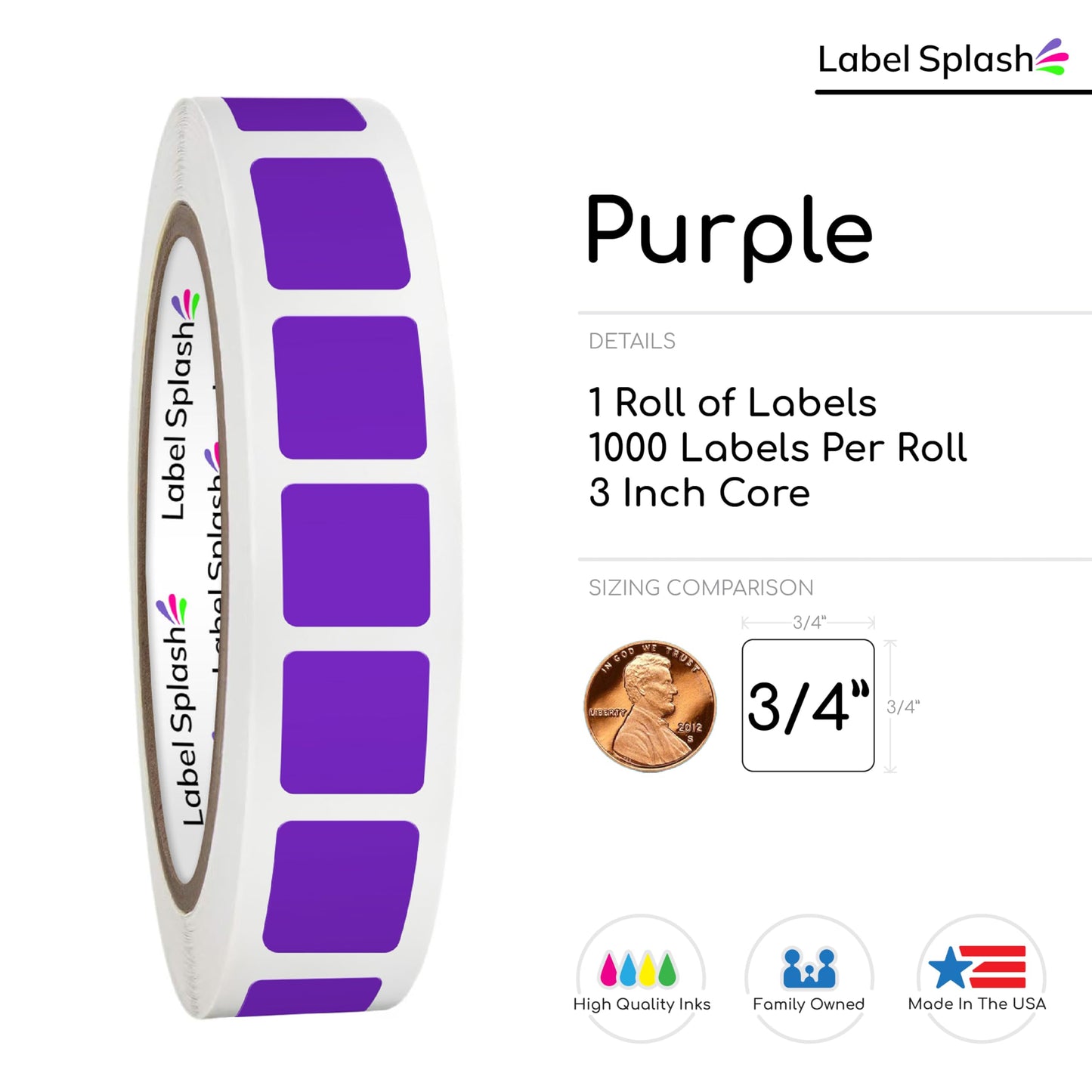 3/4" Square Color Stickers – 1000 Permanent Square Labels | Color Coding Square Stickers – Made in USA