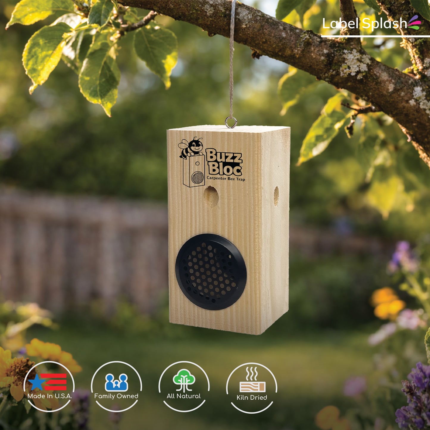 Solid Wood Carpenter Bee Trap – No Jar Bee Trap with Screen Bottom – Hanging or Standing Bee Trap  – Made in USA