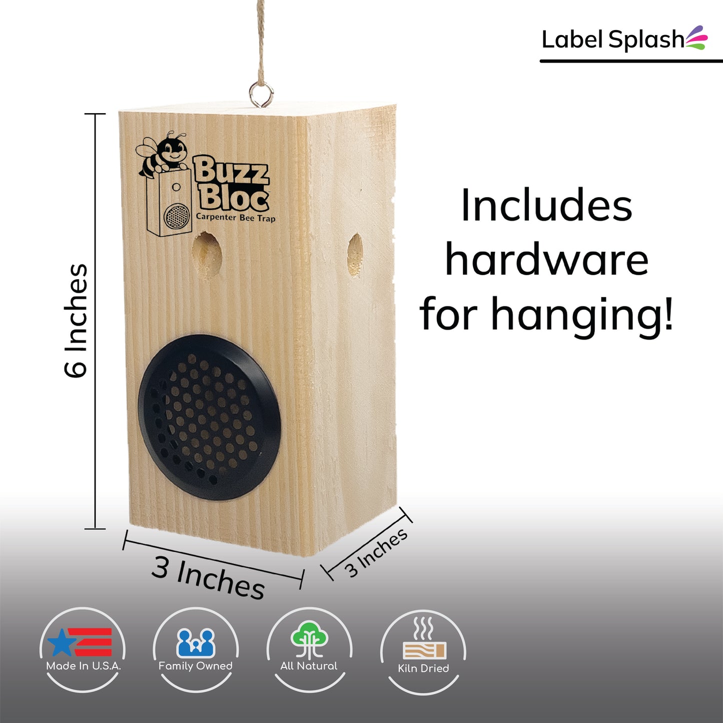 Solid Wood Carpenter Bee Trap – No Jar Bee Trap with Screen Bottom – Hanging or Standing Bee Trap  – Made in USA