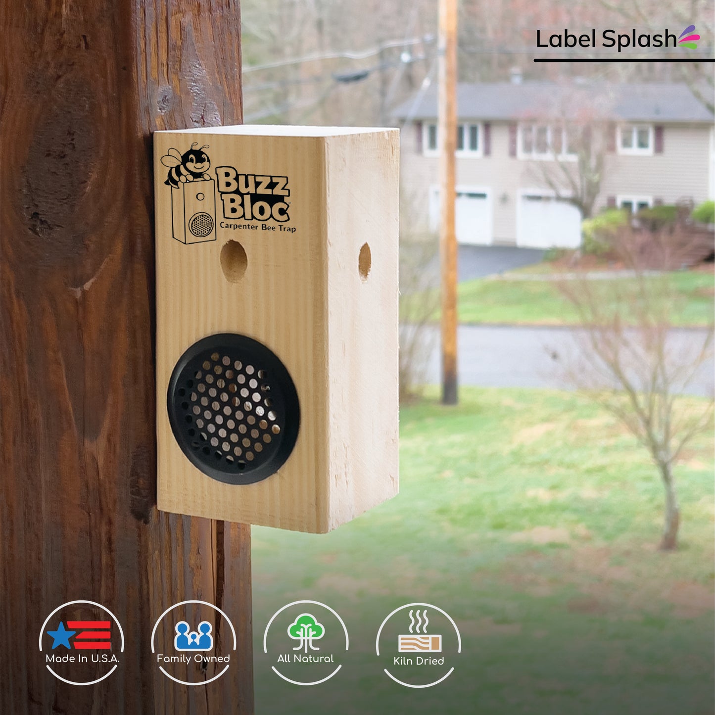 Solid Wood Carpenter Bee Trap – No Jar Bee Trap with Screen Bottom – Hanging or Standing Bee Trap  – Made in USA