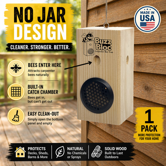 Solid Wood Carpenter Bee Trap – No Jar Bee Trap with Screen Bottom – Hanging or Standing Bee Trap  – Made in USA