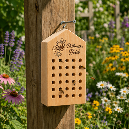 Pollinator Hotel – Solid Wood Mason Bee House for Native Pollinators