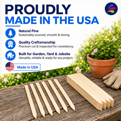3/4" Wide Wooden Stakes – 12", 17.5" & 24" Garden, Marking, Survey & Construction – Made in USA