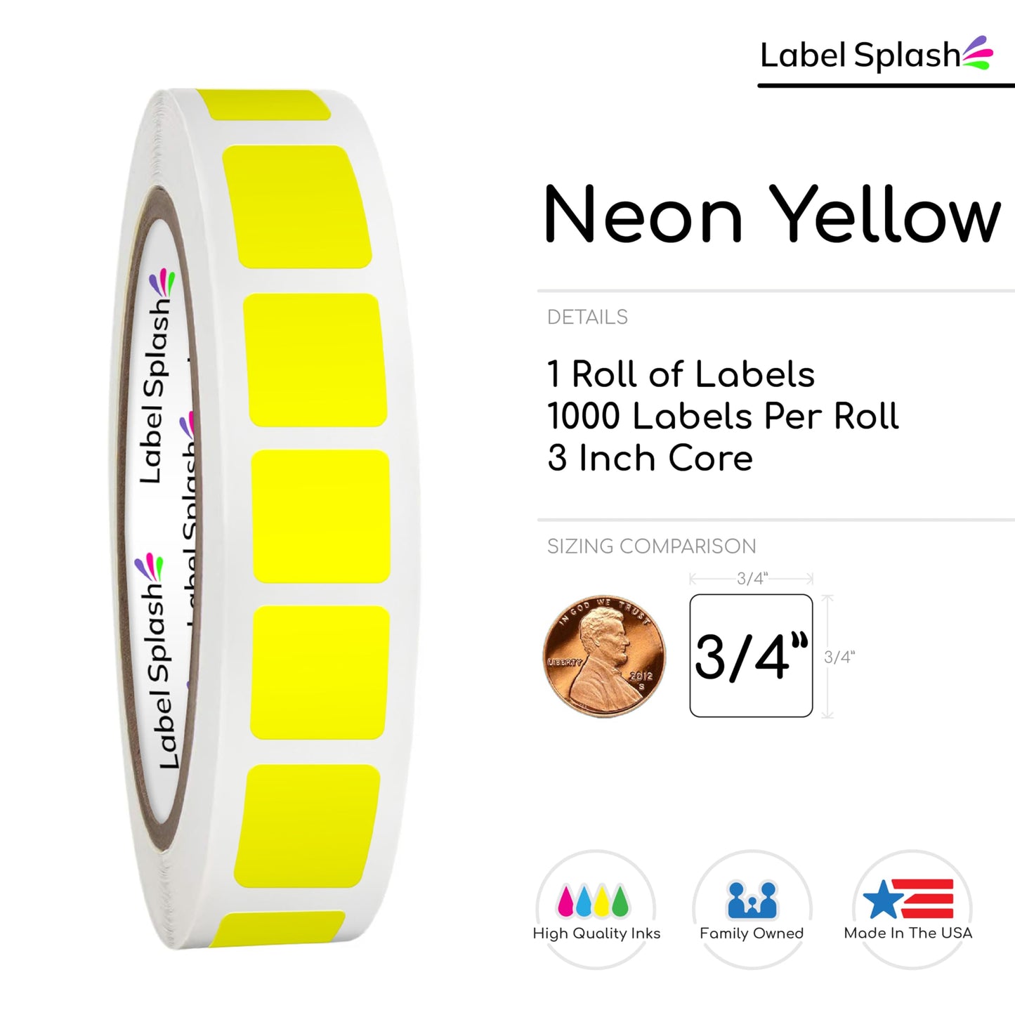 3/4" Square Color Stickers – 1000 Permanent Square Labels | Color Coding Square Stickers – Made in USA