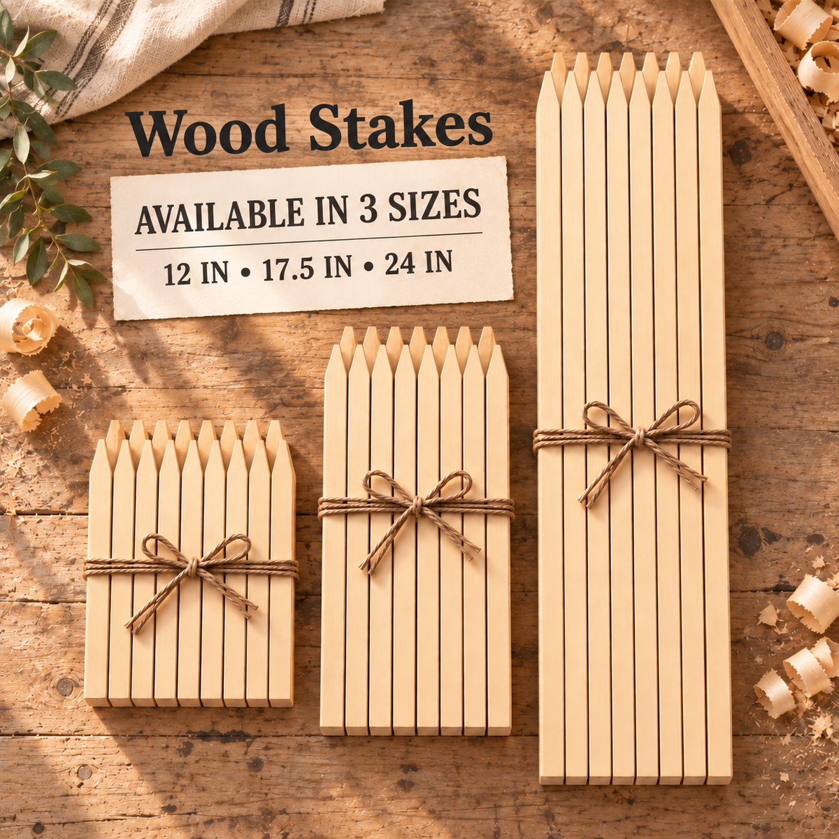 3/4" Wide Wooden Stakes – 12", 17.5" & 24" Garden, Marking, Survey & Construction – Made in USA