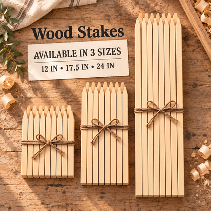 3/4" Wide Wooden Stakes – 12", 17.5" & 24" Garden, Marking, Survey & Construction – Made in USA