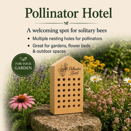 Pollinator Hotel – Solid Wood Mason Bee House for Native Pollinators