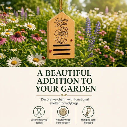 Wooden Ladybug House & Garden Shelter with Nesting Hay – Handmade in USA